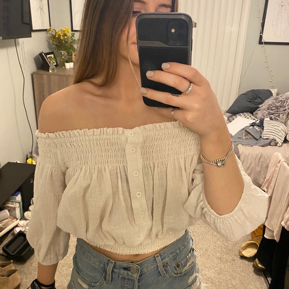 Cream off the shoulder top